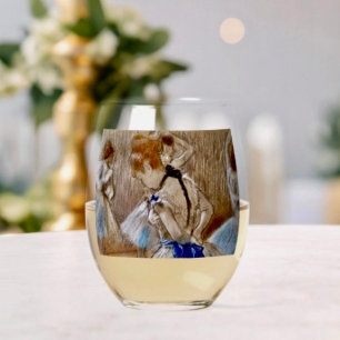 Degas Dancer With Blue Ribbon Drinkware Set Stemless Wine Glass