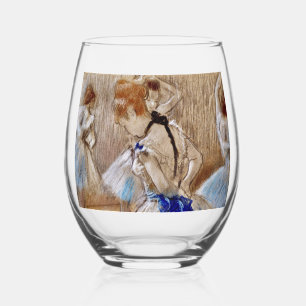 Degas Dancer With Blue Ribbon Drinkware Set Stemless Wine Glass