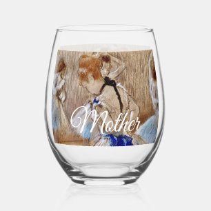Degas Dancer With Blue Ribbon Drinkware Set Stemless Wine Glass