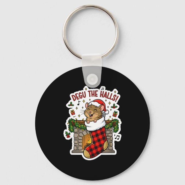 Degu The Halls Pun Tee - Funny Christmas Stocking  Key Ring (Front)