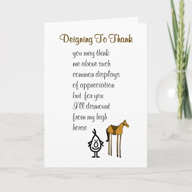 Deigning To Thank - a funny thank you poem (Front)