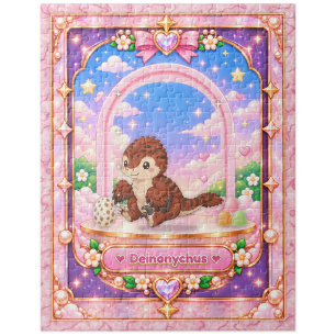Deinonychus Dinosaur, Kawaii Art Jigsaw Puzzle
