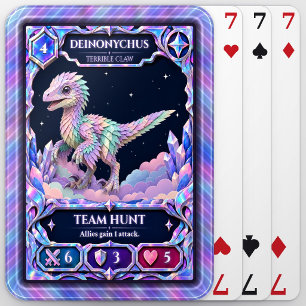 Deinonychus Dinosaur, Rainbow Foil Art Playing Cards