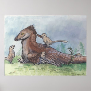 Deinonychus Father with Chicks Poster