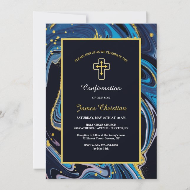 Deja Blue Religious Invitation (Front)