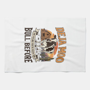 Deja Moo Funny Cow Western Vintage Shirt Design_1 Tea Towel