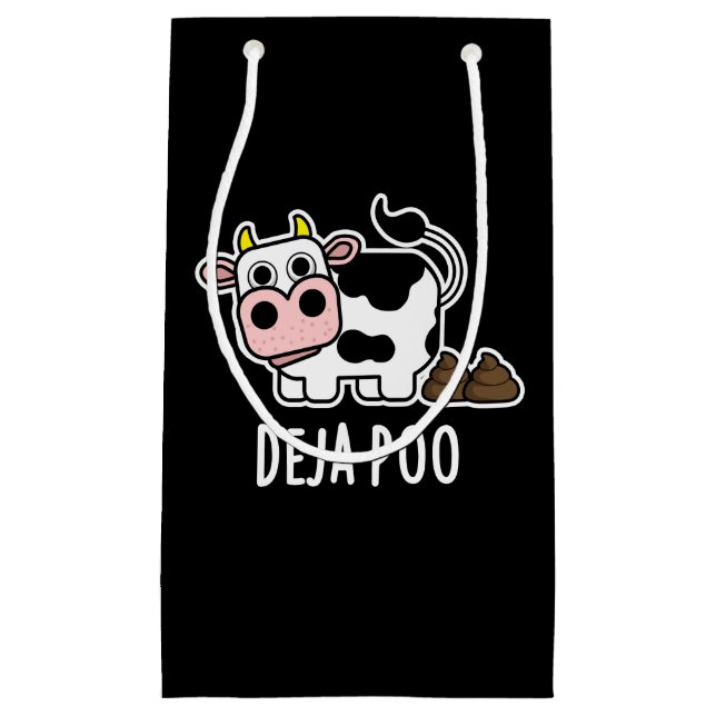 Deja Poo Funny Cow Poop Pun Dark BG Small Gift Bag (Front)