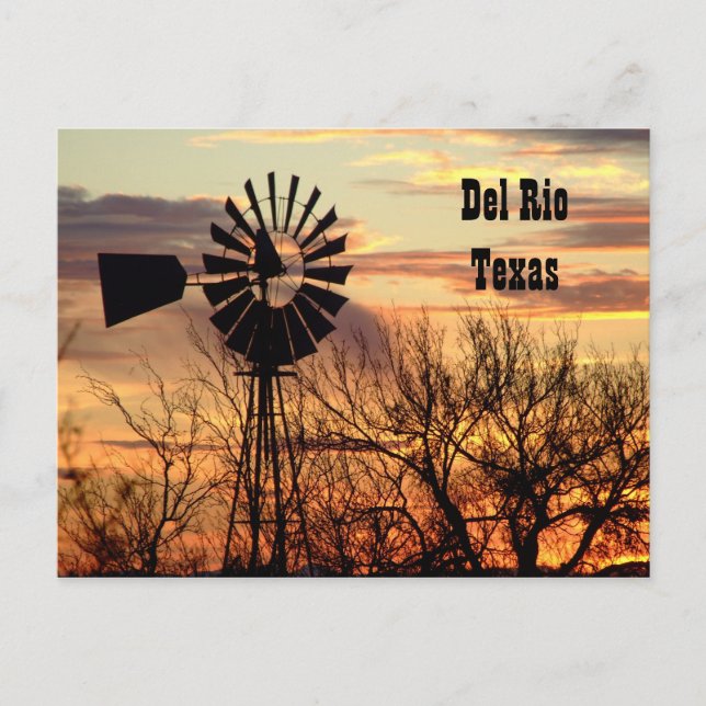 Del Rio Texas windmill postcard (Front)