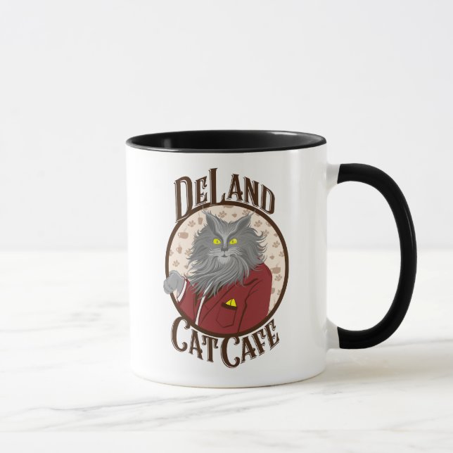 DeLand Cat Cafe's Henry DeCat in red suit Logo Mug (Right)