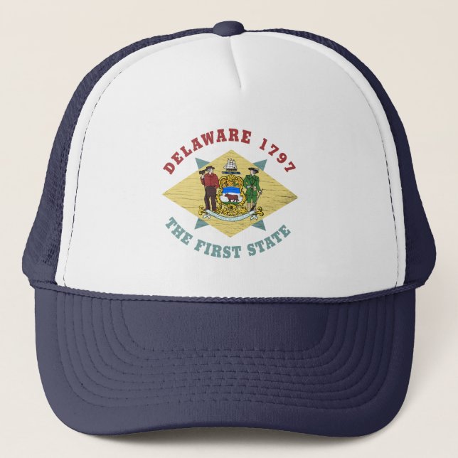 DELAWARE 1797 THE FIRST STATE FLAG TRUCKER HAT (Front)