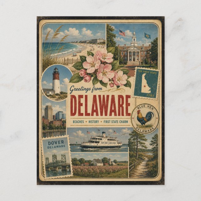 Delaware Authentic Vintage Style Postcard (Front)