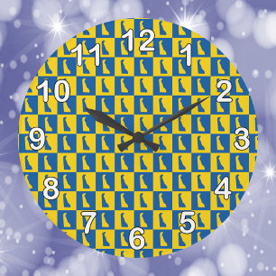 Delaware Blue Gold Pattern Black White Numbers Large Clock