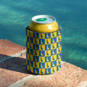 Delaware Checkerboard Blue Yellow Gold Pattern Can Cooler