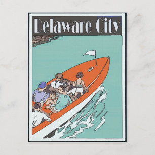 Delaware City, Boat Ride, Vintage Style Postcard