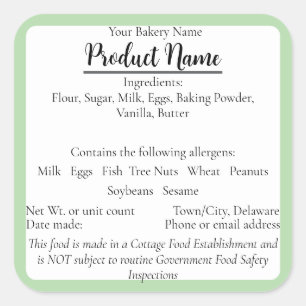 Delaware Cottage Food Business Green Baking Label
