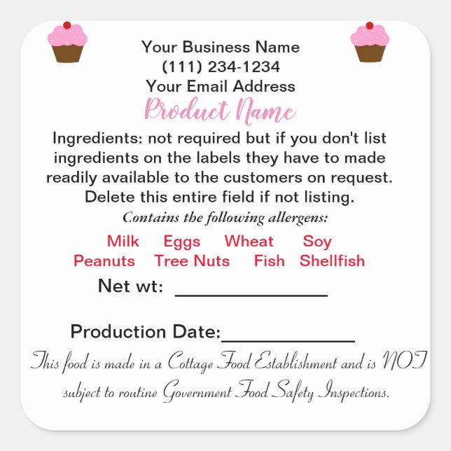 DELAWARE Cottage Food Law Sticker Label (Front)