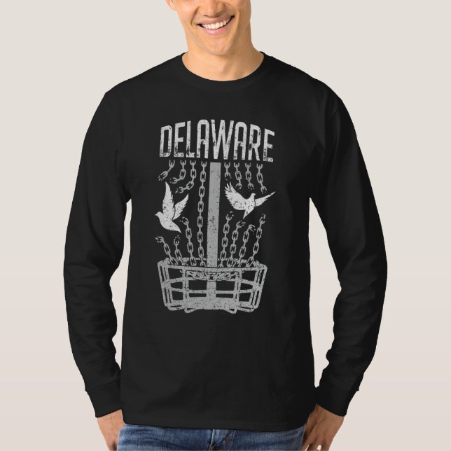 Delaware Disc Golf Player Breaking Chains Birdie T-Shirt (Front)