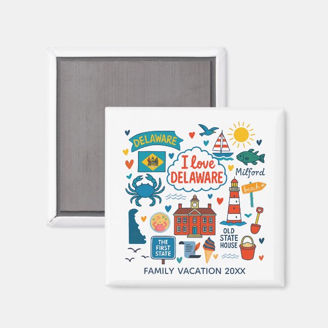 Delaware Family Trip Keepsake Personalised Magnet (Front/Back)