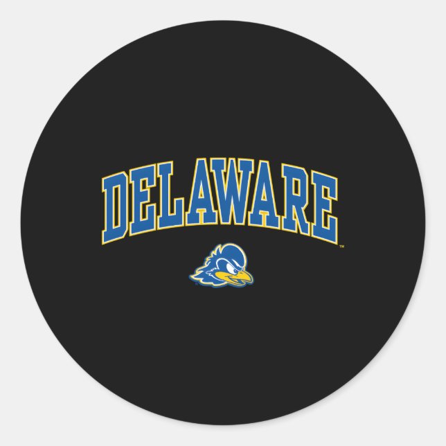 Delaware Fightin' Blue Hens Arch Over Black Classic Round Sticker (Front)