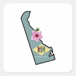 Delaware Flag with State Flower Peach Blossom  Square Sticker