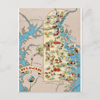 Delaware Funny Vintage Map Postcard