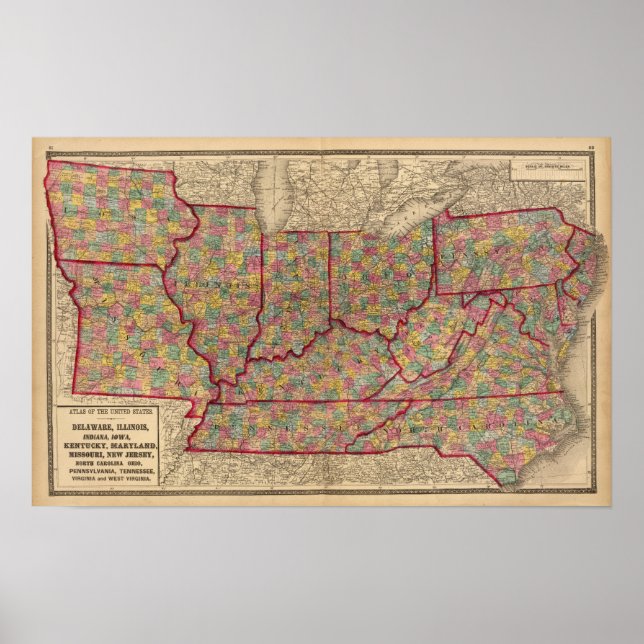 Delaware, Illinois, Indiana, Iowa North Carolina Poster (Front)