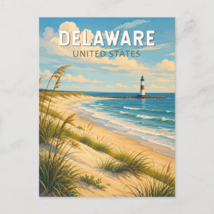 Delaware Illustration Travel Art Vintage Postcard