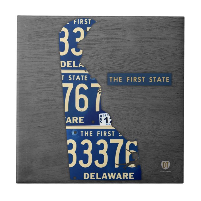 Delaware License Plate Map Ceramic Tile (Front)