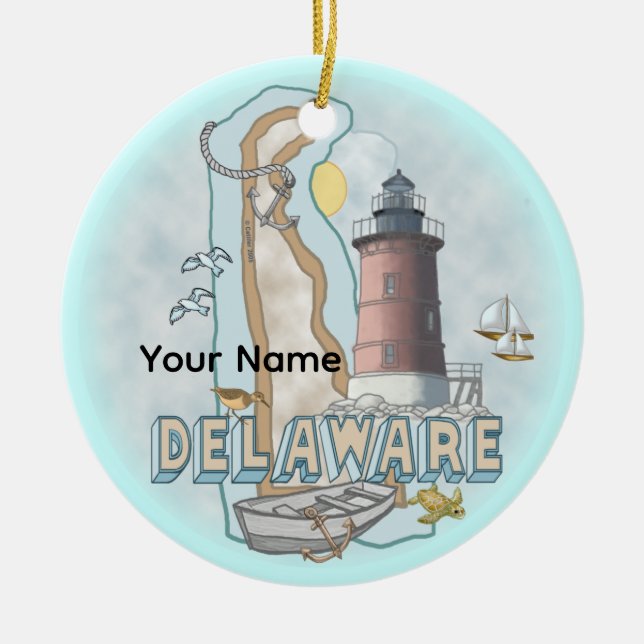 Delaware Lighthouse Ceramic Tree Decoration (Front)