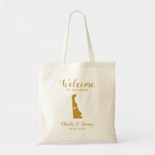 Delaware Map Wedding Welcome Bag, Gold Tote Bag