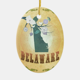 Delaware Map With Lovely Birds Ceramic Tree Decoration
