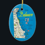Delaware Ornament<br><div class="desc">A colourful vintage postcard map of the State of Delaware repurposed as an ornament.</div>