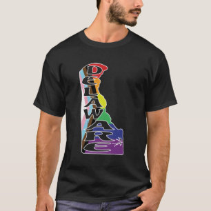 Delaware Outline In Lgbtqia Pride Flag Rainbow Col T-Shirt