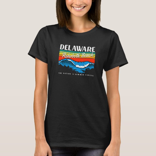 Delaware Rehoboth Beach Retro Surf Wave Graphic   T-Shirt (Front)