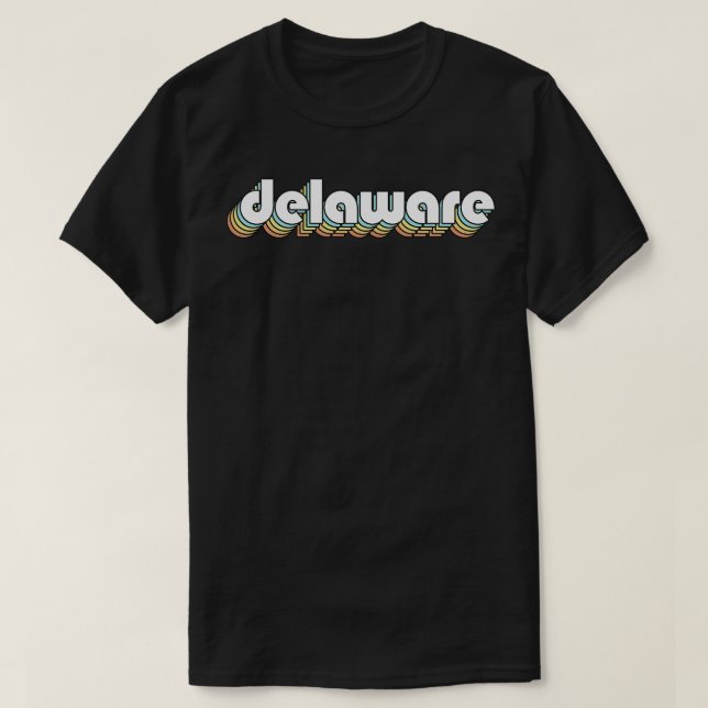 Delaware Retro Rainbow Typography Faded Style T-Shirt (Design Front)