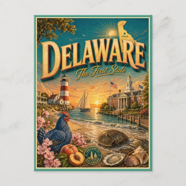 Delaware Retro Travel Souvenir Postcard (Front)