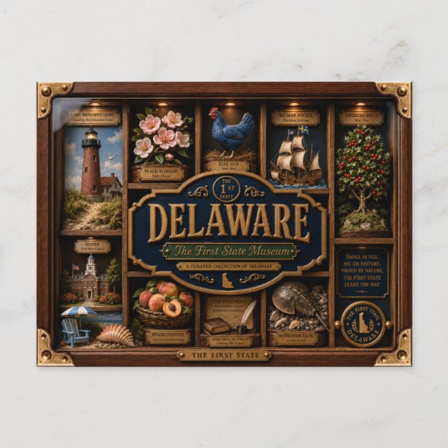 Delaware Shadow Box 3D Figurine State Postcard (Front)