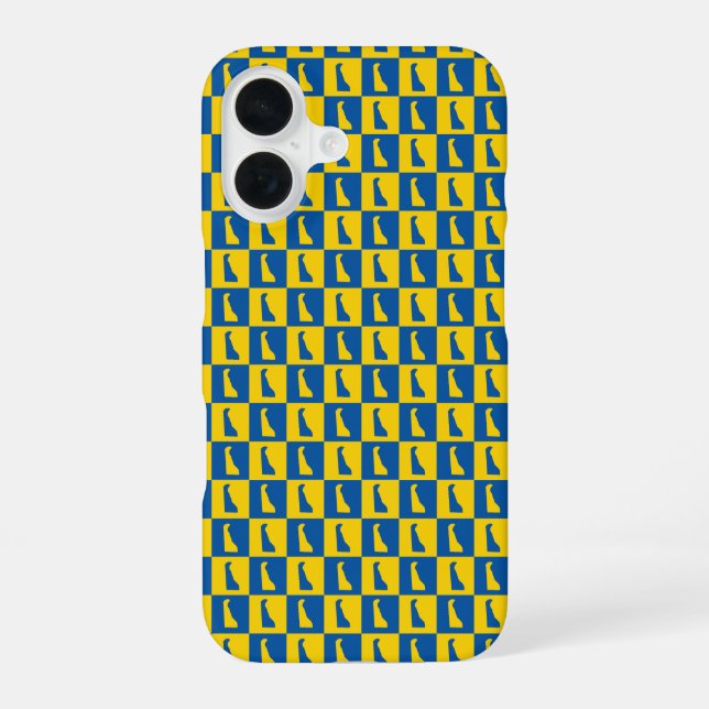  Delaware silhouette pattern blue gold iPhone 16 Case (Back)