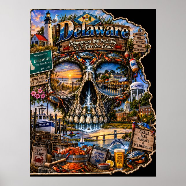Delaware Skull Art Poster - State of Mind (Front)
