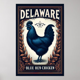 Delaware State Bird - Blue Hen Chicken Vintage Poster