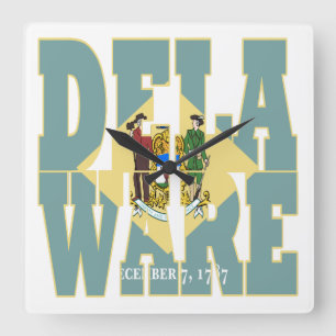 Delaware state flag text square wall clock