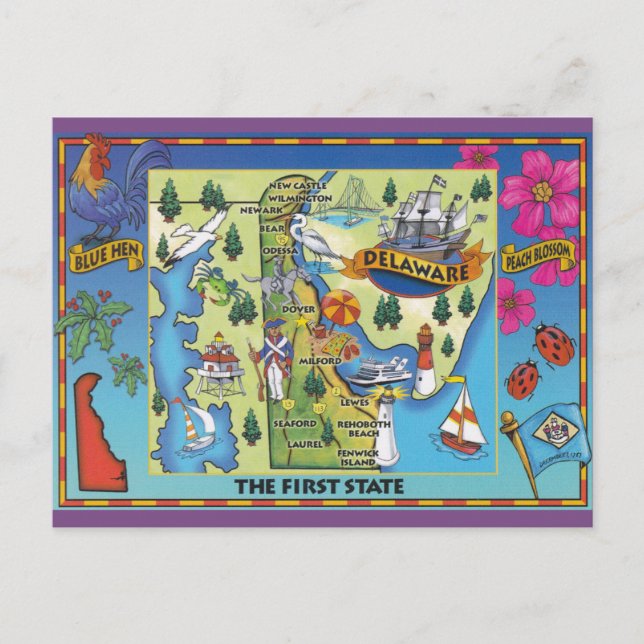 Delaware State Map Postcard (Front)