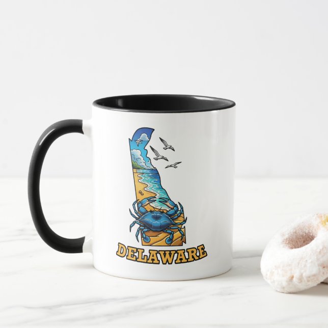 Delaware State Outline Tattoo Style Mug (With Donut)
