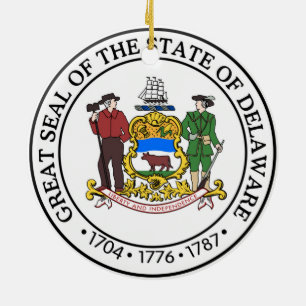 Delaware state seal america republic symbol flag ceramic tree decoration