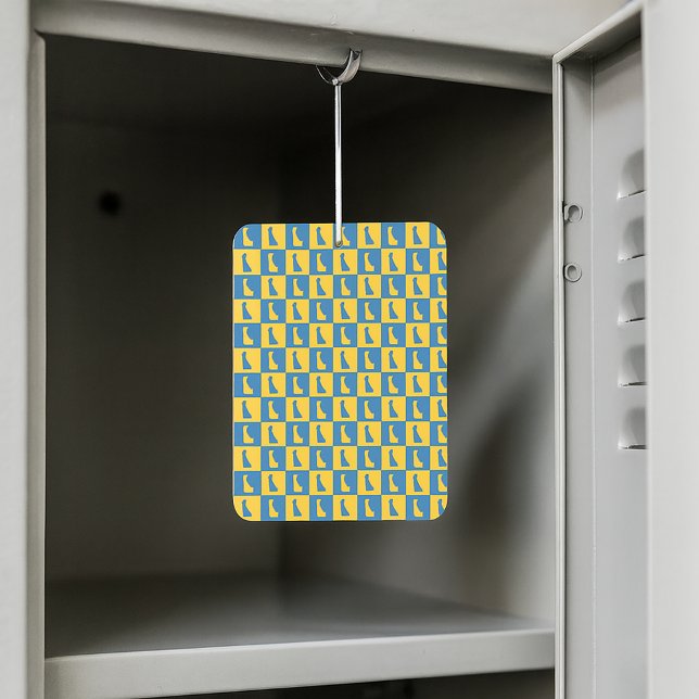 Delaware US State Blue Gold Pattern Car Air Freshener (An air freshener with a blue and gold pattern featuring the US state of Delaware.)