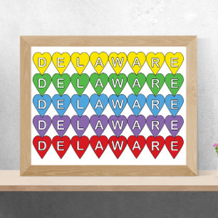 Delaware US State Colourful Hearts Poster