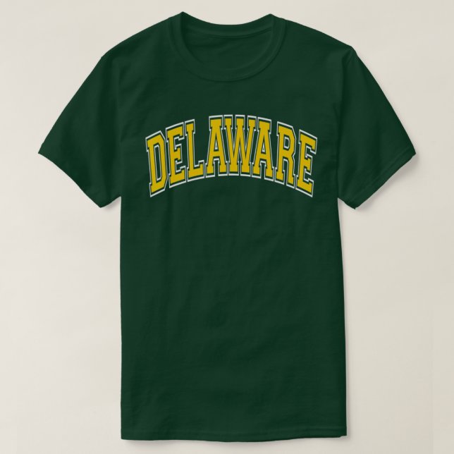 Delaware Varsity Style Amber Text  T-Shirt (Design Front)