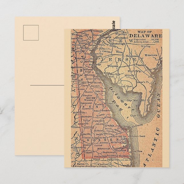 Delaware Vintage State Map  Postcard (Front/Back)