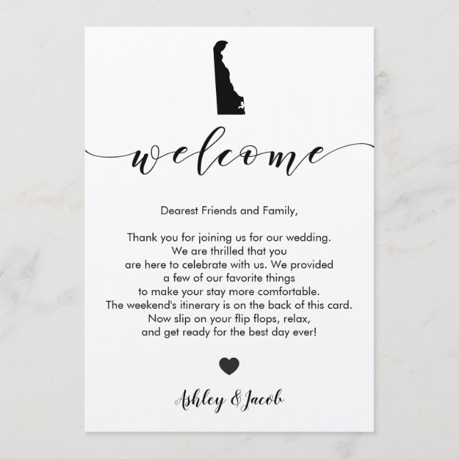 Delaware Wedding Welcome Letter & Itinerary Card (Front)