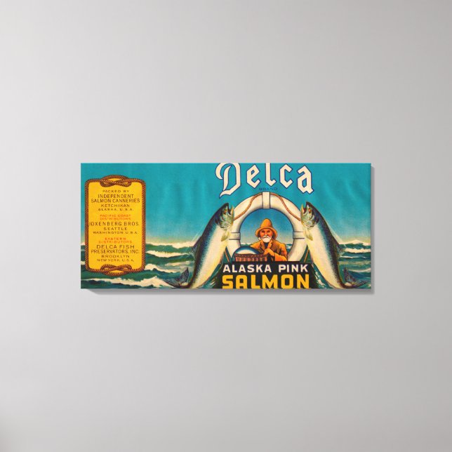 Delca Brand Salmon Label- Blue Canvas Print (Front)